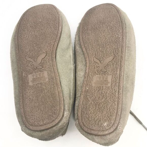 American Eagle Gray Suede Cream Shearling Soft Structure Lace up Moccasin Shoes - Picture 8 of 10